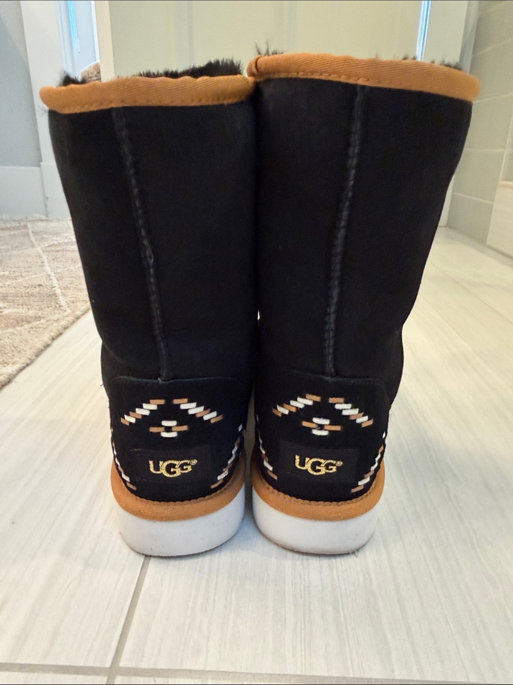 UGG Kids Black with Chestnut Trim Shearling-Back Boots